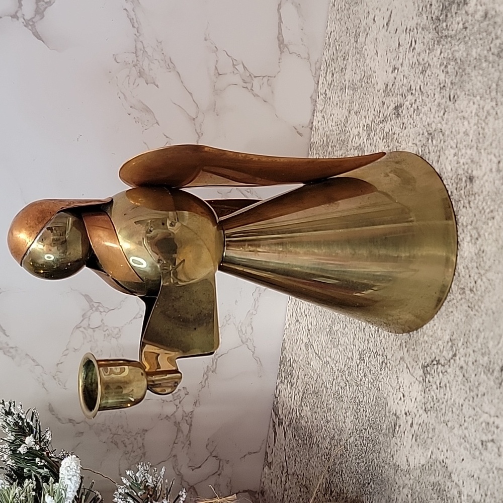 Vintage Brass and Copper Christmas Angel Candle Holder Made in Hong Kong - Picture 3 of 7